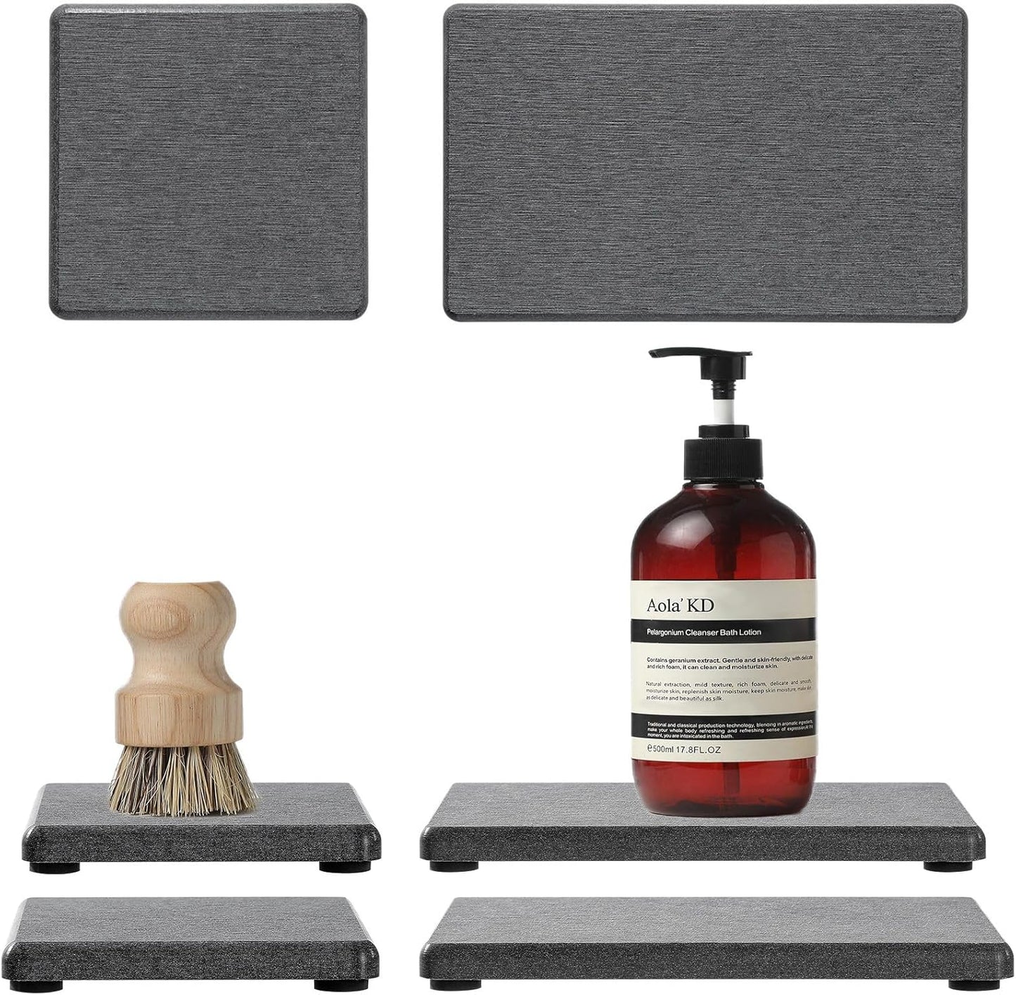 2PCS Water Absorbing Stone Drying Tray for Kitchen Counter & Bathroom Sink, Diatomite Faucet Splash Guard, Soap Dispenser Rack & Sponge Holder Caddy Organizer, Marble White (Printed Pattern), 9"x 3.5"