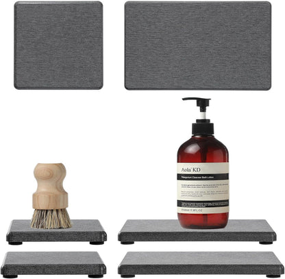2PCS Water Absorbing Stone Drying Tray for Kitchen Counter & Bathroom Sink, Diatomite Faucet Splash Guard, Soap Dispenser Rack & Sponge Holder Caddy Organizer, Marble White (Printed Pattern), 9"x 3.5"