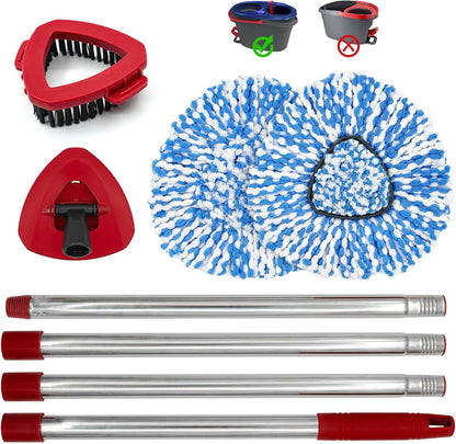 Spin Mop Handle,Mop Heads Replacements,Scrubber Mop Head and Mop Base Combo Set Compatible with Ocedar RinseClean 2-Tank Spin Mop,Mop Replace Head and Scrub Brush Set for Multi-Surface Hard Floor