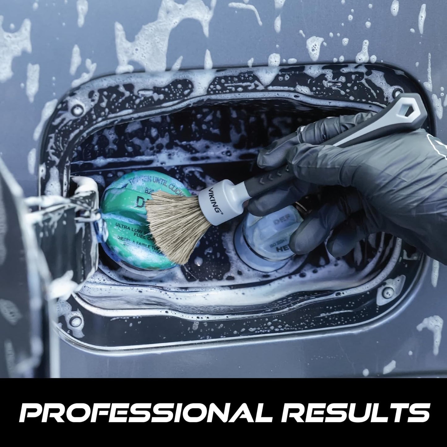 VIKING Exterior Detailing Brushes, Premium Boars Hair and Synthetic Bristles for Car Detailing Kit, Includes 2 Brush Head Diameters, 1 Inch and 1.5 Inch Brush Set