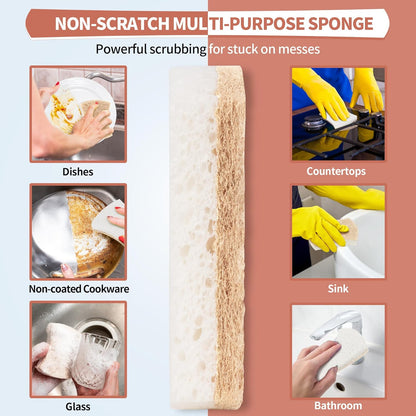 Non-Scratch Cellulose Scrub Sponges 12 Pack, Sponges Kitchen with Double-Side & Ergonomic Design for Dishes, Coated Cookware, Sink & Countertops.