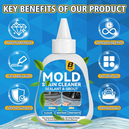 Mold Stain Cleaner Gel, 8 Fl Oz Washing Machine Cleaner with Brush, Mold Cleaner Gel for Front Loader Washing Machine Seal, Bathroom Grout, Kitchen Sink, Shower, Refrigerator Strip (Basil)