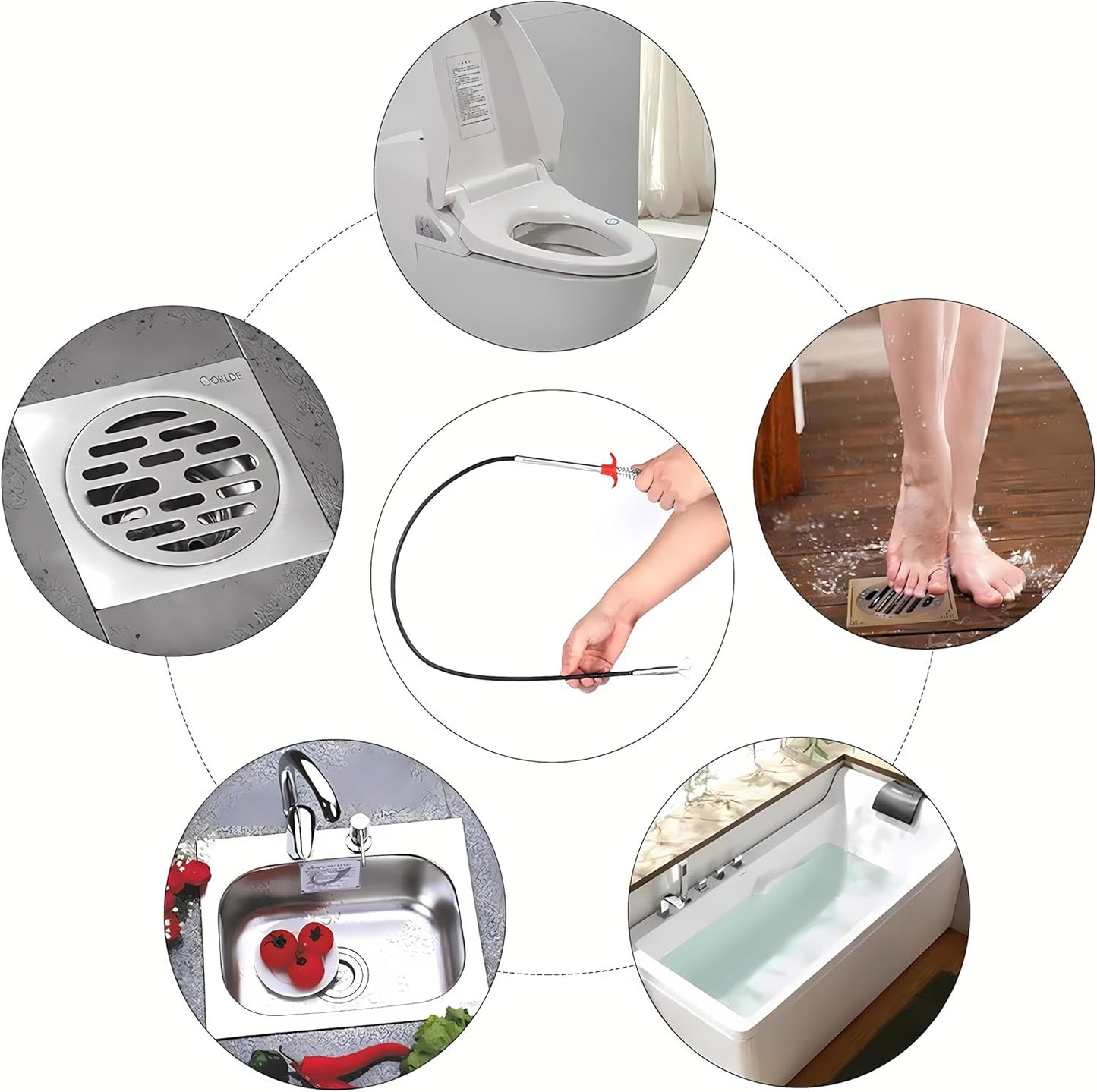 Drain Clog Remover Snake Tool for Hair and Debris, Unclog Toilet, Sink, Shower, Bathtub, Sewer