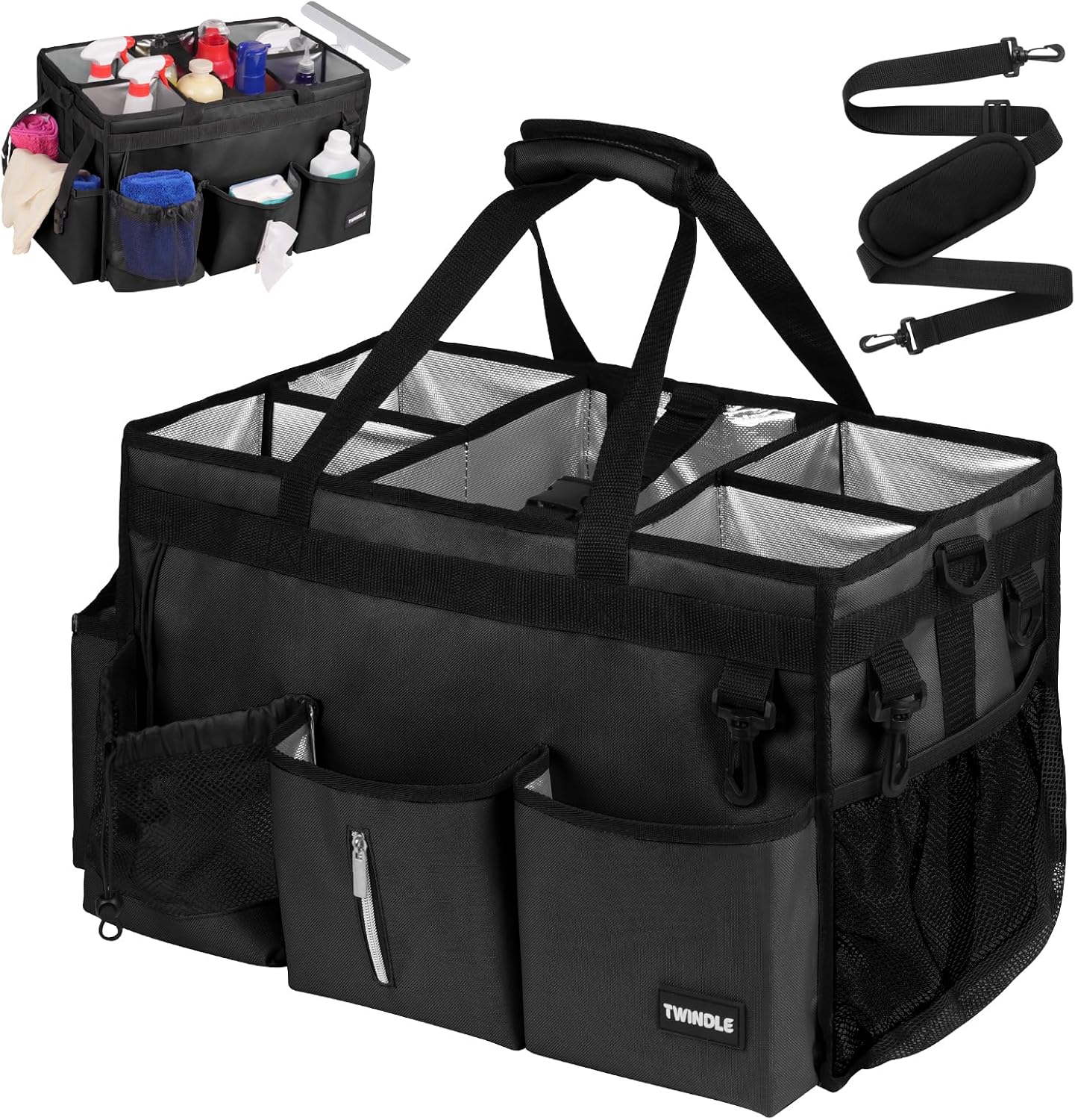 Extra-Large Wearable Cleaning Caddy With Detachable Divider,Cleaning Caddy For Cleaning Supplies Large Cleaning Supply Caddy With Adjustable Shoulder Strap & Waist Belt For Cleaners