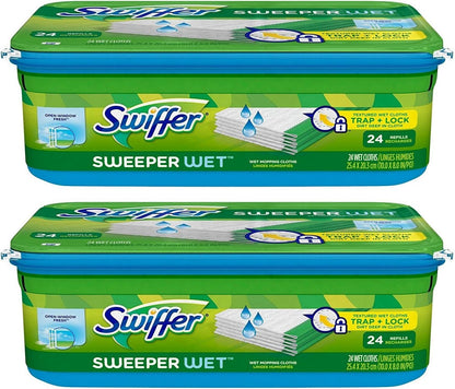 Swiffer Sweep + Mop, Wet Pads Refill, Floor Cleaner for Dirt, Dust, Hair, Cleaning Cloths for Mopping Home, Bathroom, Kitchen, All Purpose Multi-Surface Floor Wipes, Gain, 24ct