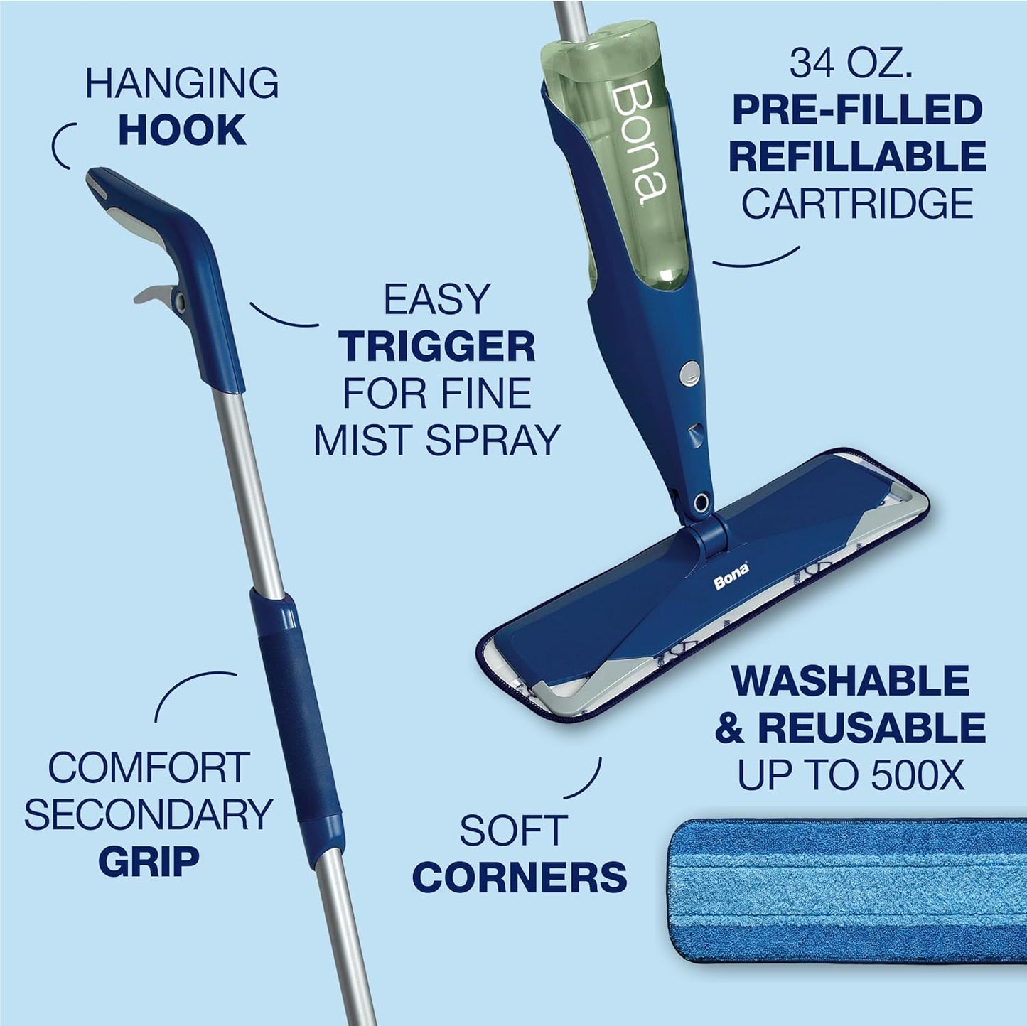 Bona Multi-Surface Floor Premium Spray Mop - Includes Multi-Surface Floor Cleaner Concentrate and Machine Washable Microfiber Cleaning Pad - For Stone, Tile, Laminate and Vinyl LVT/LVP Floors