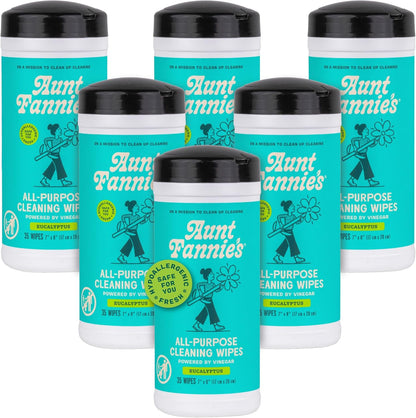 Aunt Fannie's Natural Cleaning Vinegar Wipes, Multipurpose Surface Cleaner, Eucalyptus Scent, 35 Count (Pack of 1)