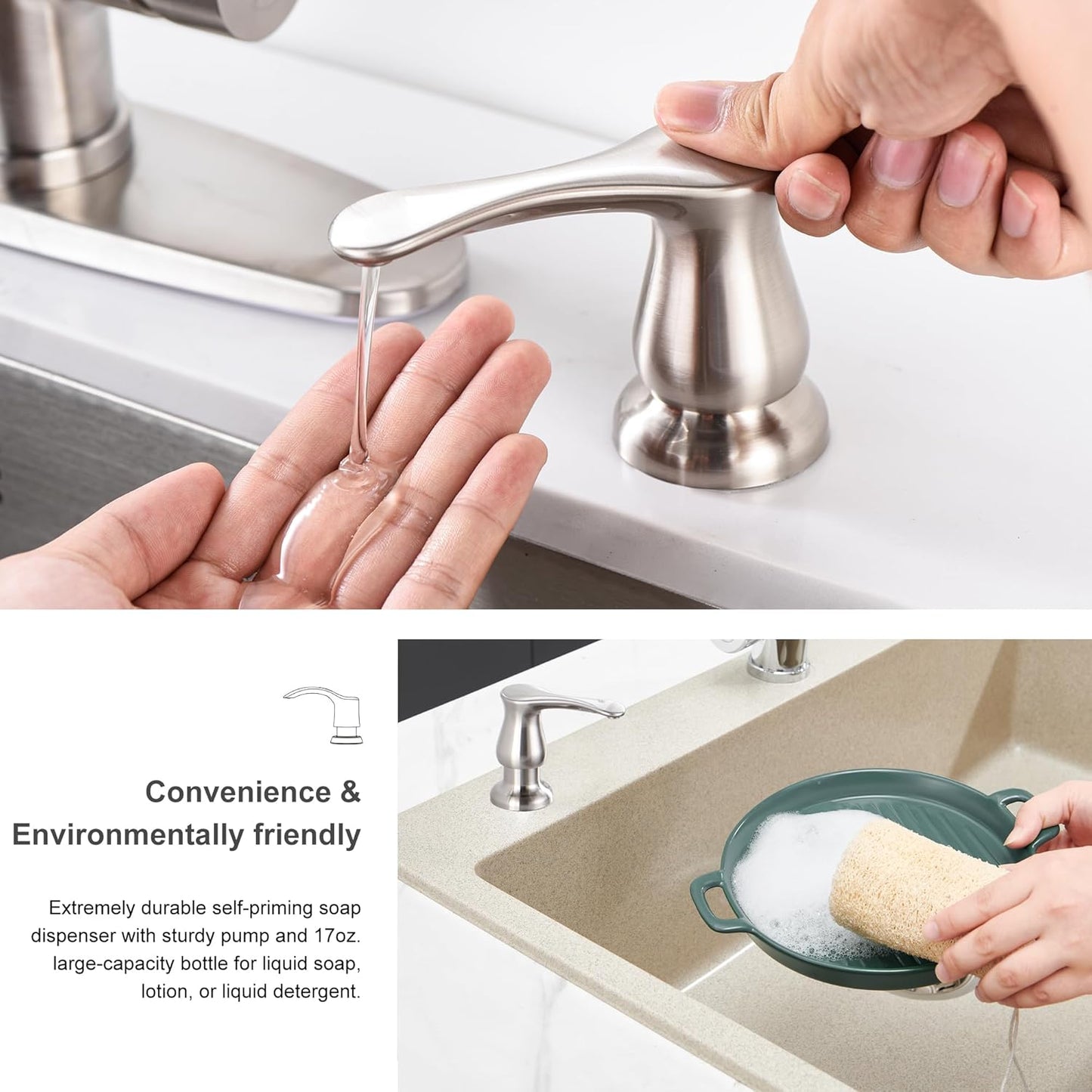 GAGALIFE Kitchen Sink Soap Dispenser Brushed Nickel, Under Sink Soap Dispenser with 40" Silicone Extension Tube Kit,Say Goodbye to Frequent Refills