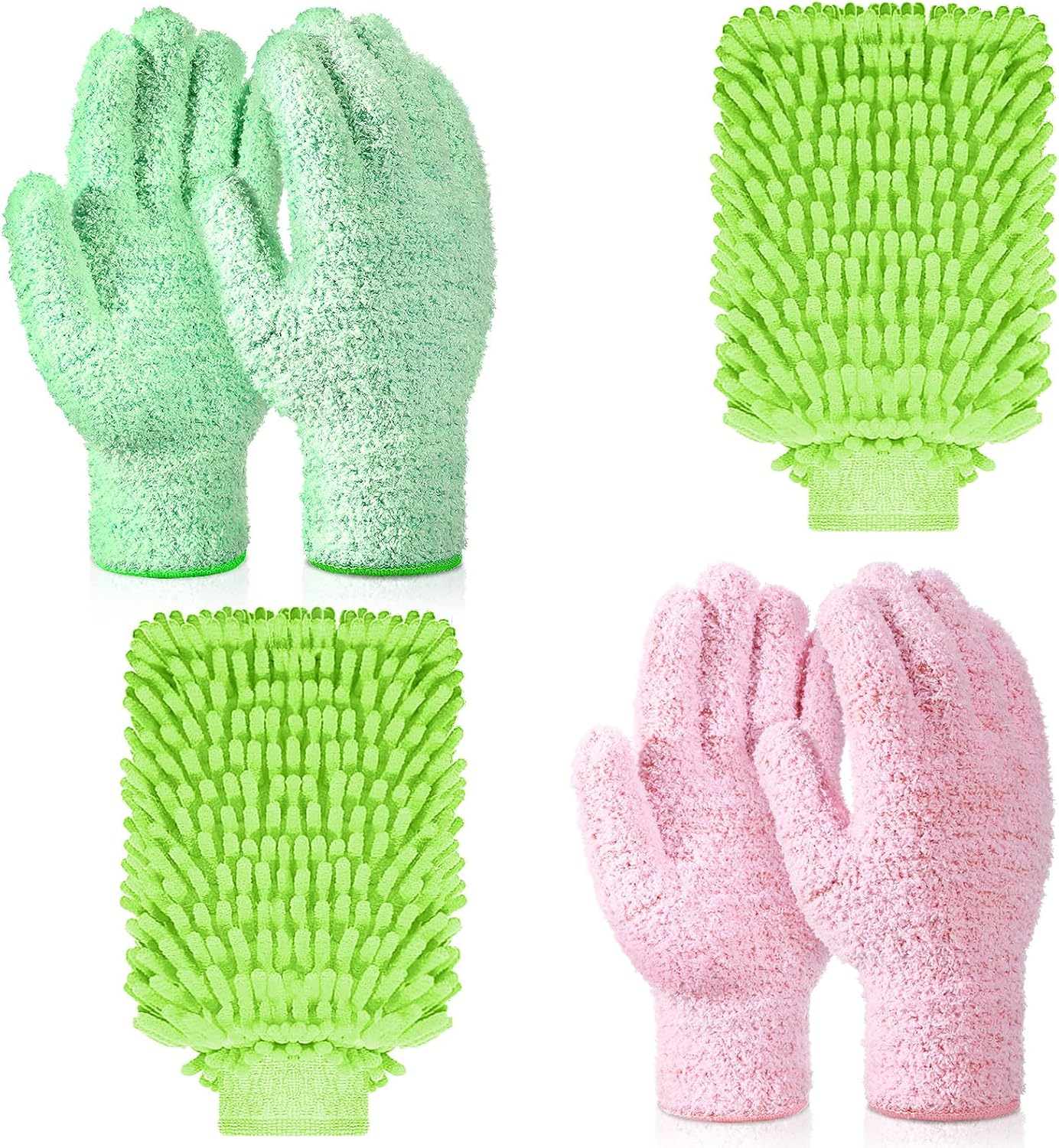 Potchen 6 Pcs Microfiber Dusting Mitt Gloves for Plants Washable Dusting Gloves for House Cleaning Furniture Car Washing