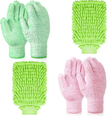 Potchen 6 Pcs Microfiber Dusting Mitt Gloves for Plants Washable Dusting Gloves for House Cleaning Furniture Car Washing