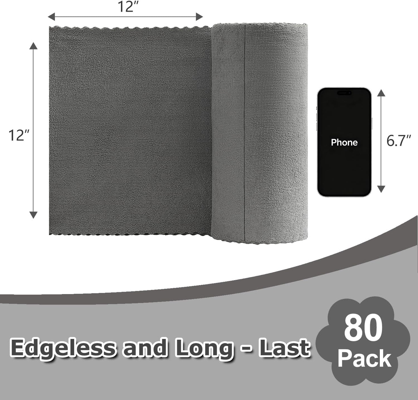 80 Pack Microfiber Cleaning Cloth Roll Reusable Paper Towels 12"x12" Tear Away Cloth, Microfiber Towels for Cars, Wash Cloths, Lint Free Dark Grey Rags for House, Kitchen,Window,Cleaning Supplies