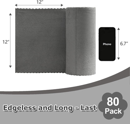 80 Pack Microfiber Cleaning Cloth Roll Reusable Paper Towels 12"x12" Tear Away Cloth, Microfiber Towels for Cars, Wash Cloths, Lint Free Dark Grey Rags for House, Kitchen,Window,Cleaning Supplies