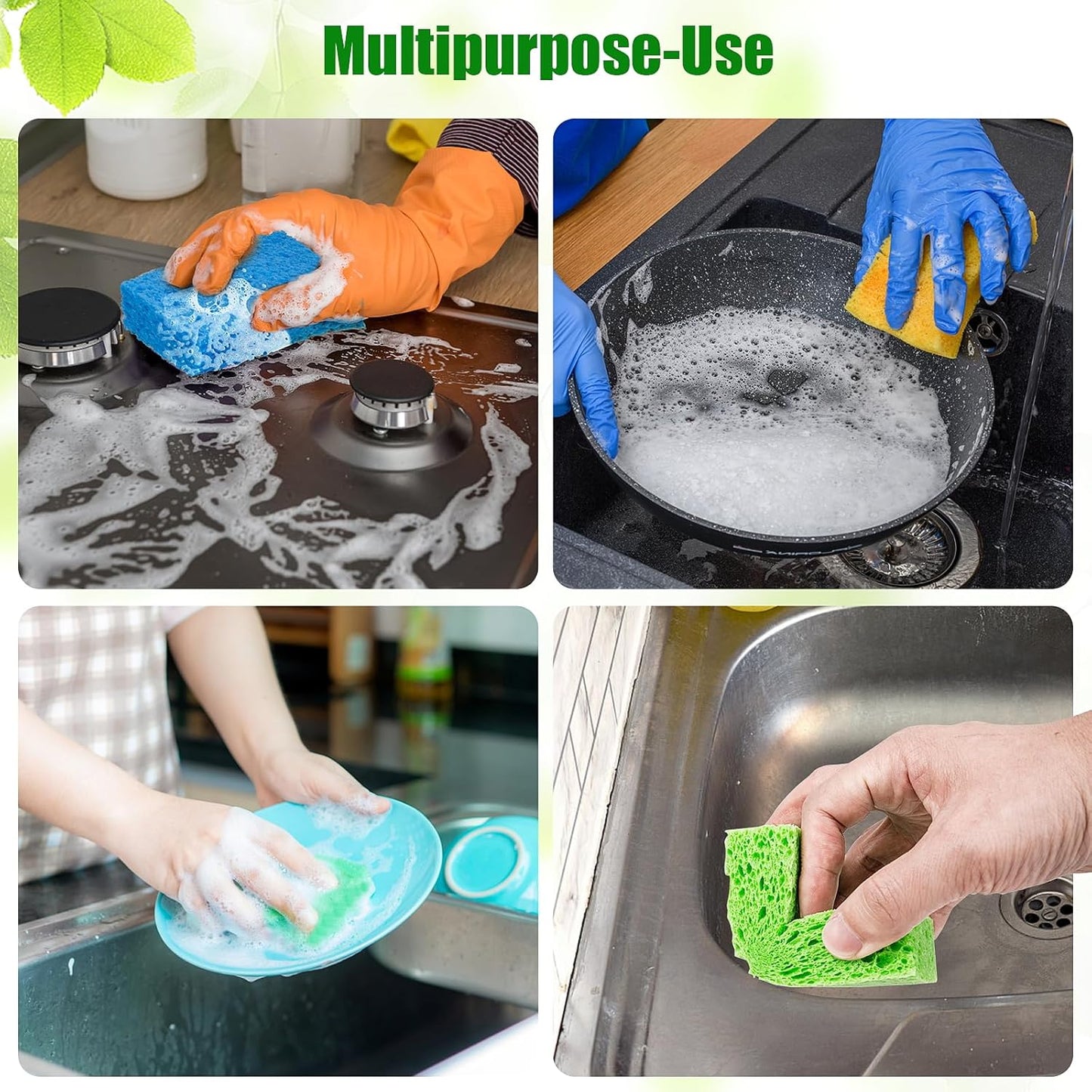 12 PCS Kitchen Sponges, Natural Compressed Cellulose Sponges, Non-Scratch Reusable Sponges for Kitchen Dish Washing, Scrub Sponge for Cleaning, Bathroom, Cars, Cut-Outs DIY