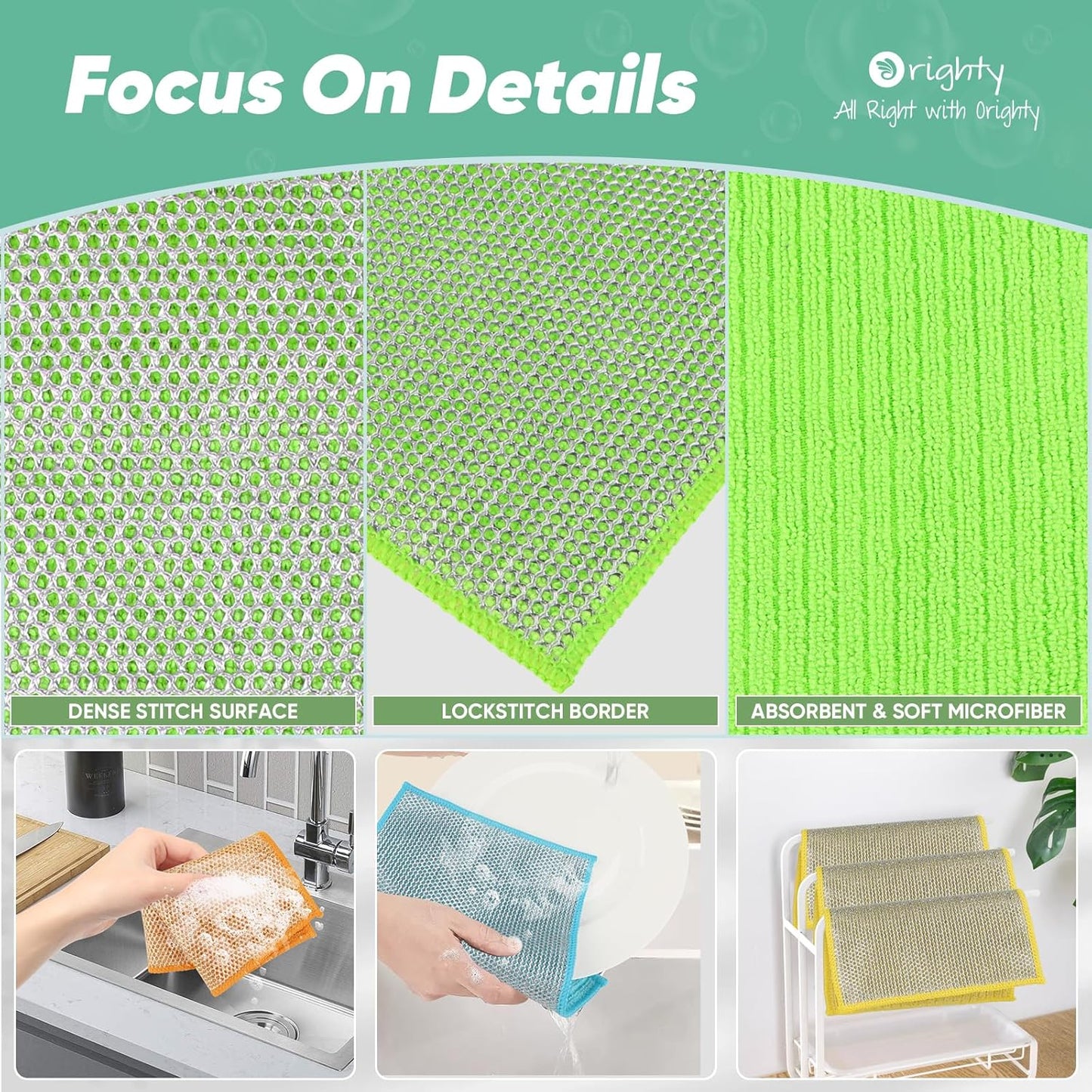 Orighty 12 Pcs Multipurpose Wire Dishwashing Rag, Non-Scratch Wire Dish Cleaning Cloths for Wet and Dry, Reusable Steel Scrubber for Kitchen, Powerful Dishcloth Rag for Cookware, Dish, Stove-7"x8"