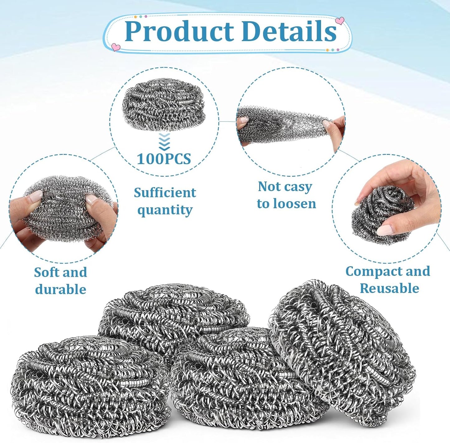 SHENLIU 100 Pieces Steel Wool Scrubber, 15 Gram Metal Scourers Stainless Steel Scrubber Bulk for Cleaning Kitchen Bathroom Household and More