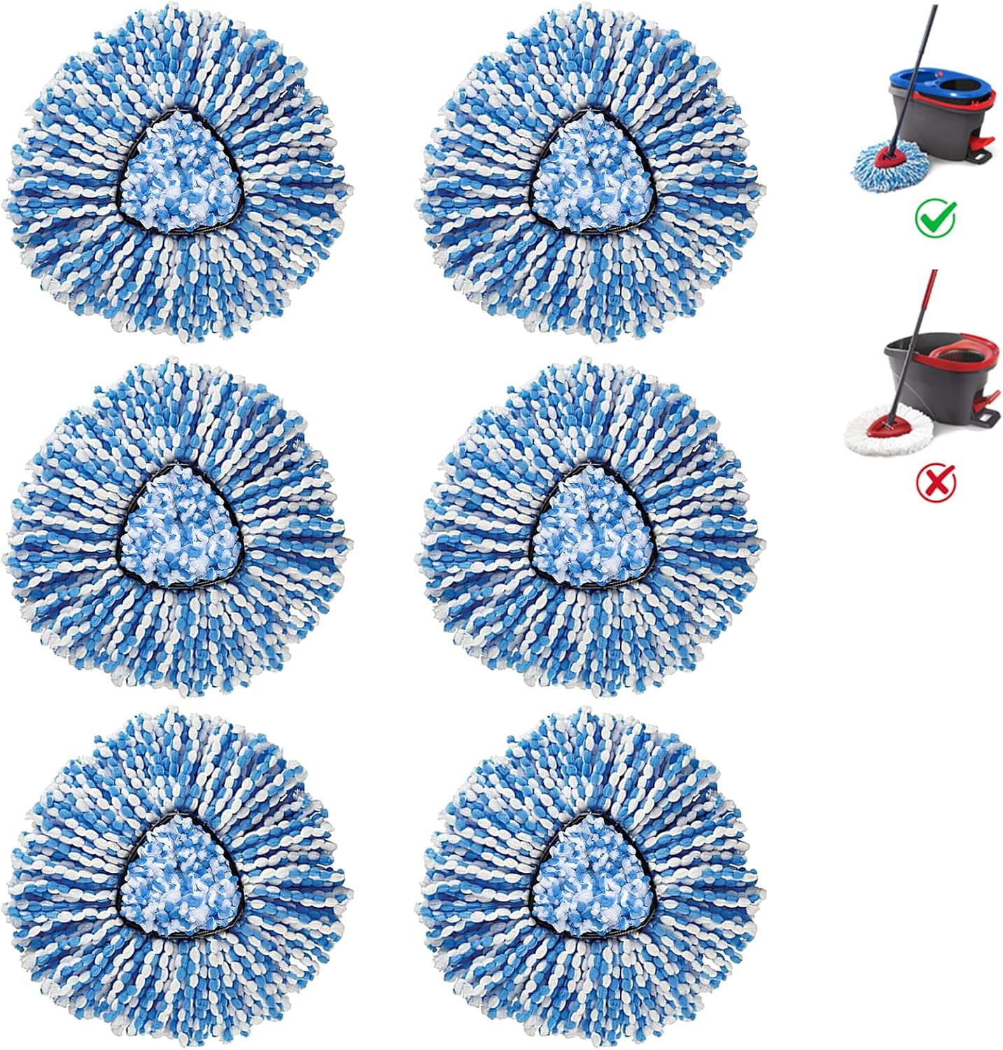 2-Tank Mop Heads Replacements for O-Ceda RinseClean Dual System, Microfiber Refills, Easy Cleaning Mop Repalce Head Blue 6 Pack