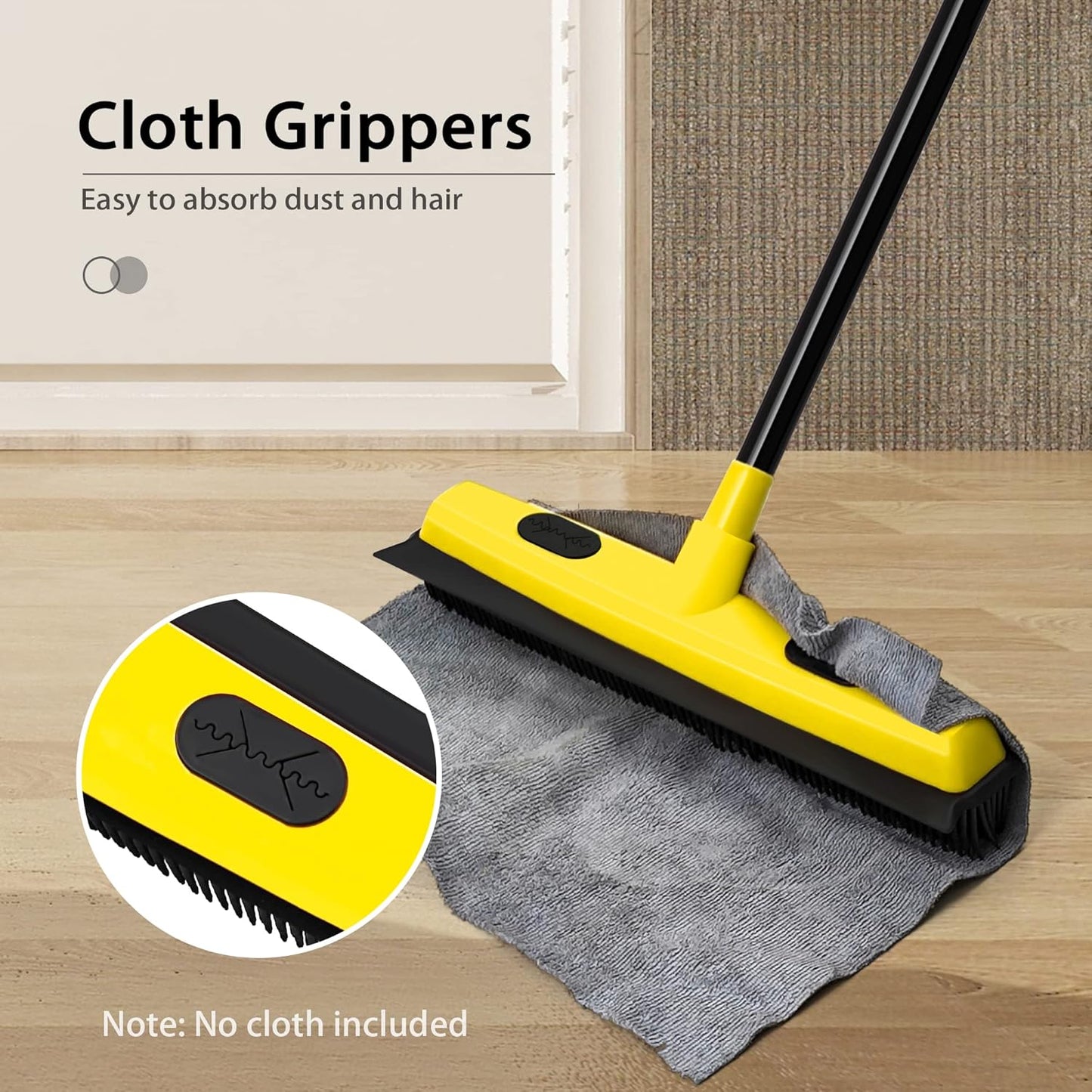 Rubber Broom with Squeegee, Carpet Rake for Pet Hair Removal 54 Inches Long Handle, Fur Remover, Portable Detailing Lint Brush for Fluff Carpet, Window, Tile, Hardwood Floor
