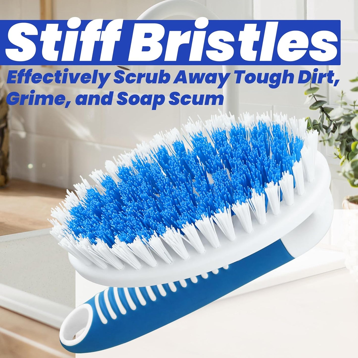 2 Pack Scrub Brushes, Cleaning Brush with Stiff Bristles, Handheld Scrubber for Bathroom, Shower, Tile, Carpet, Bathtub & Floor