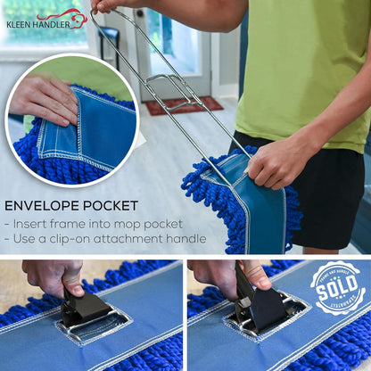 Kleen Handler 24 inch Microfiber Dust Mop | Medium Washable Commercial Mop Head Replacement, Pack of 3