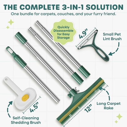 Carpet Rake for Pet Hair Removal, 60” Long Handle – Heavy-Duty Pet Hair Remover for Carpets, Rugs & Mats Cat Dog Fur Rakes Scraper Carpet Broom for Carpets with Copper Teeths