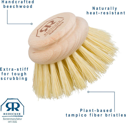REDECKER Replacement Head for Dish Brush, 1-5/8-inch, Set of 2, 100% Natural Tampico Fiber and Untreated Beechwood, Made in Germany - Natural Dish Brush Replacement Heads