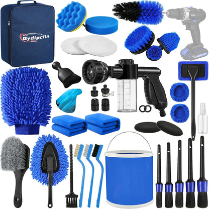 Qydipclin 34Pcs Car Detailing Kit, Car Detailing Brush Set, Car Wash Cleaning Kit, Car Detailing Brushes, Professional Car Care Kit for Interior Exterior Wheels, Blue