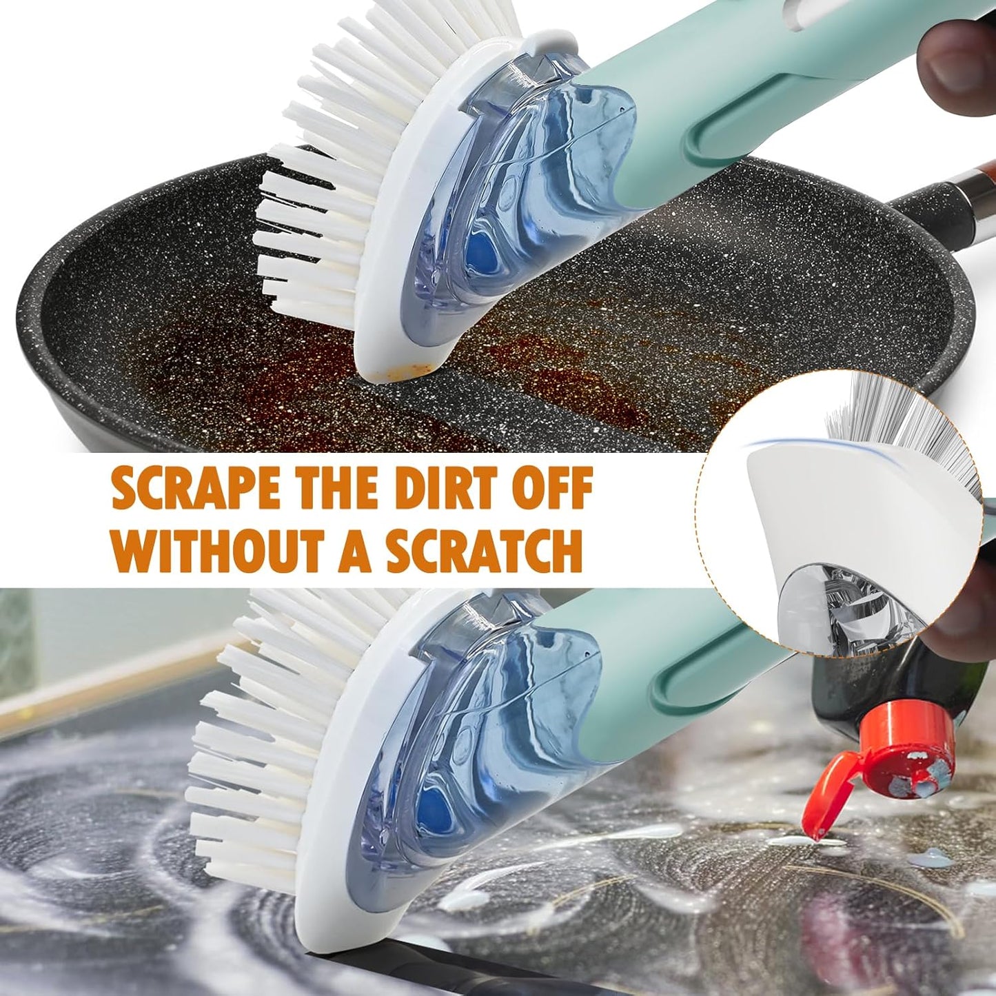 Soap Dispensing Replacement Dish Brush Storage Set with 2 PCS Brush Refills & Holder - RIMAY Dispenser Scrub Cleaning Scrubber Kitchen Dishwashing Dish Wand Handle for Dishes/Pans/Pots/Sink(Black)