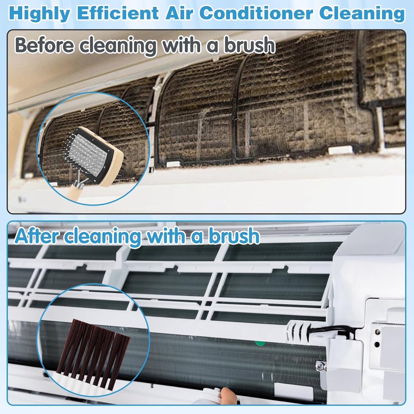 4Pcs Air Conditioner Ac Cleaning Kit, Useful Double-Sided Coil Cleaning Brush, Plastic Coil Brush Blinds Brush 2 in 1 Groove Cleaning Brush, Good Cleaning Effect for Air Conditioners, Refrigerators