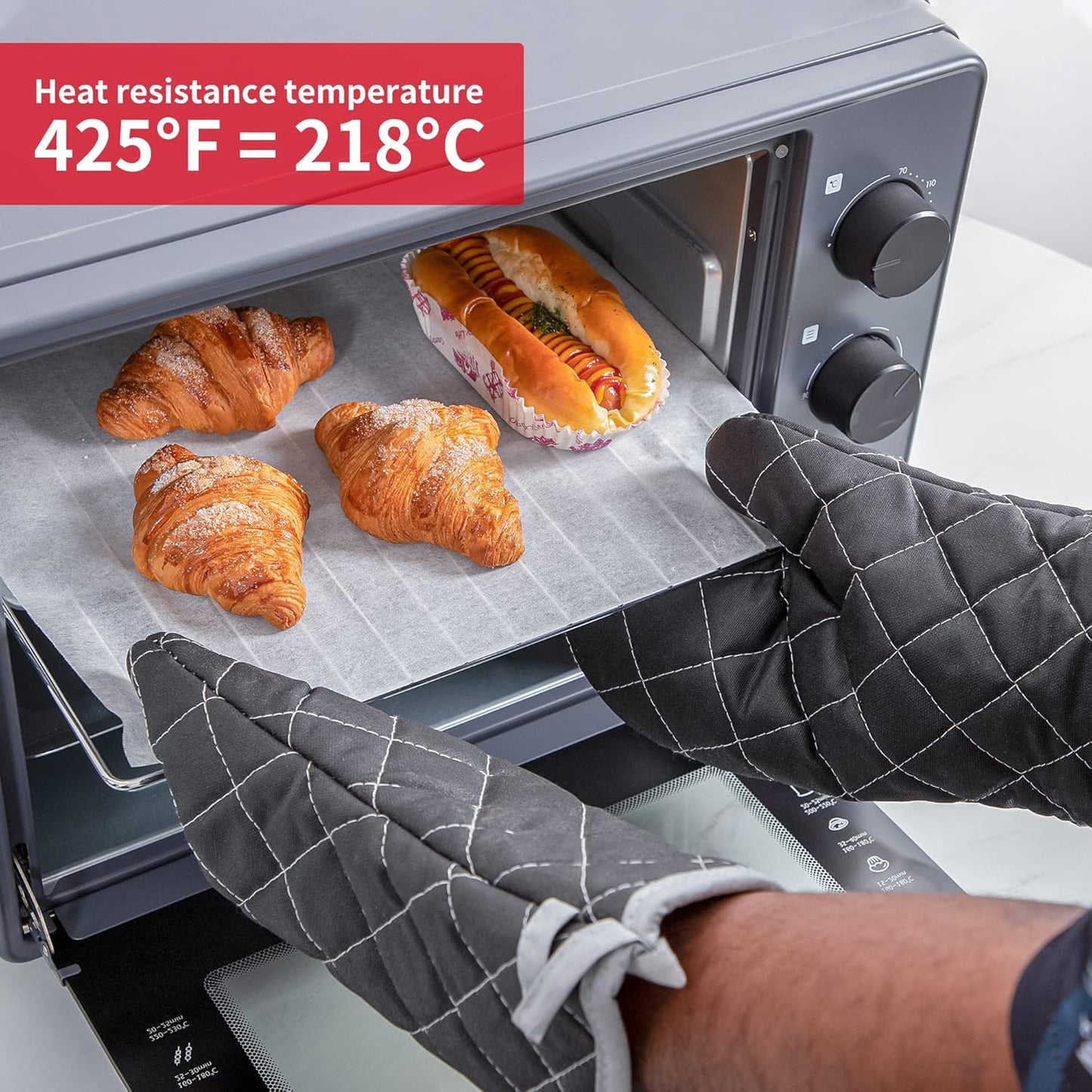 ARCLIBER Oven Mitts 1 Pair of Quilted Terry Cloth Cotton Lining,Extra Long Professional Classic Oven Mitt Heat Resistant Kitchen Oven Gloves,16 Inch