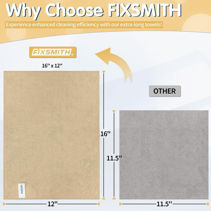 FIXSMITH Microfiber Cleaning Cloth - Pack of 8, Size: 12 x 16 in, Multi-Functional Cleaning Towels, Highly Absorbent Cleaning Rags, Lint-Free, Streak-Free Cleaning Cloths for Car Kitchen Home