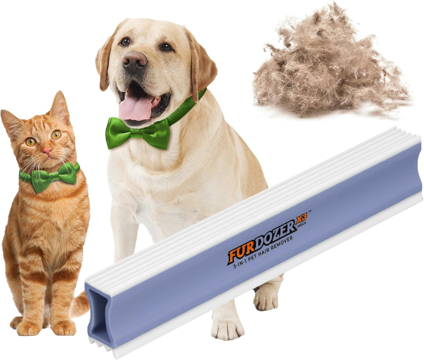 FurDozer Pet Hair Remover & Auto Detailing Tools - Cat & Dog Hair Remover for Carpets, Car Interiors, Couches, Bedding, & Pet Furniture (Gray, X3 PRO - 5" Long)