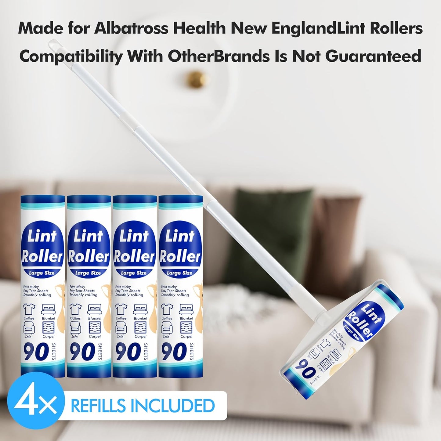 Large Lint Rollers for Carpet, 9.45'' Sticky Rollers for Floor with 360 Sheets, Extendable Long Handle Sticky Mop for Cleaning Couch, Curtains, Cars, Clothing, and Pet Hair