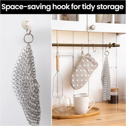 TOPULORS Cast Iron Scrubber 316 Stainless Steel Skillet Cleaner 8"x6" Chainmail Scrubber Scraper Chain Mail Link Scrub for Cast Iron Pre-Seasoned Pans, Griddles, BBQ Grills, and Pot Cookware Cleaning