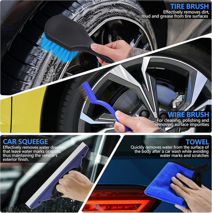 35Pcs Car Detailing Kit & Car Cleaning Kit – Windshield Tool, Long Wheel Brush & 2 Angled Brushes, 4 Polishing Pads & 4 Wax Pads – Red Tool Box – Gift for Men (B：35PCS-R)