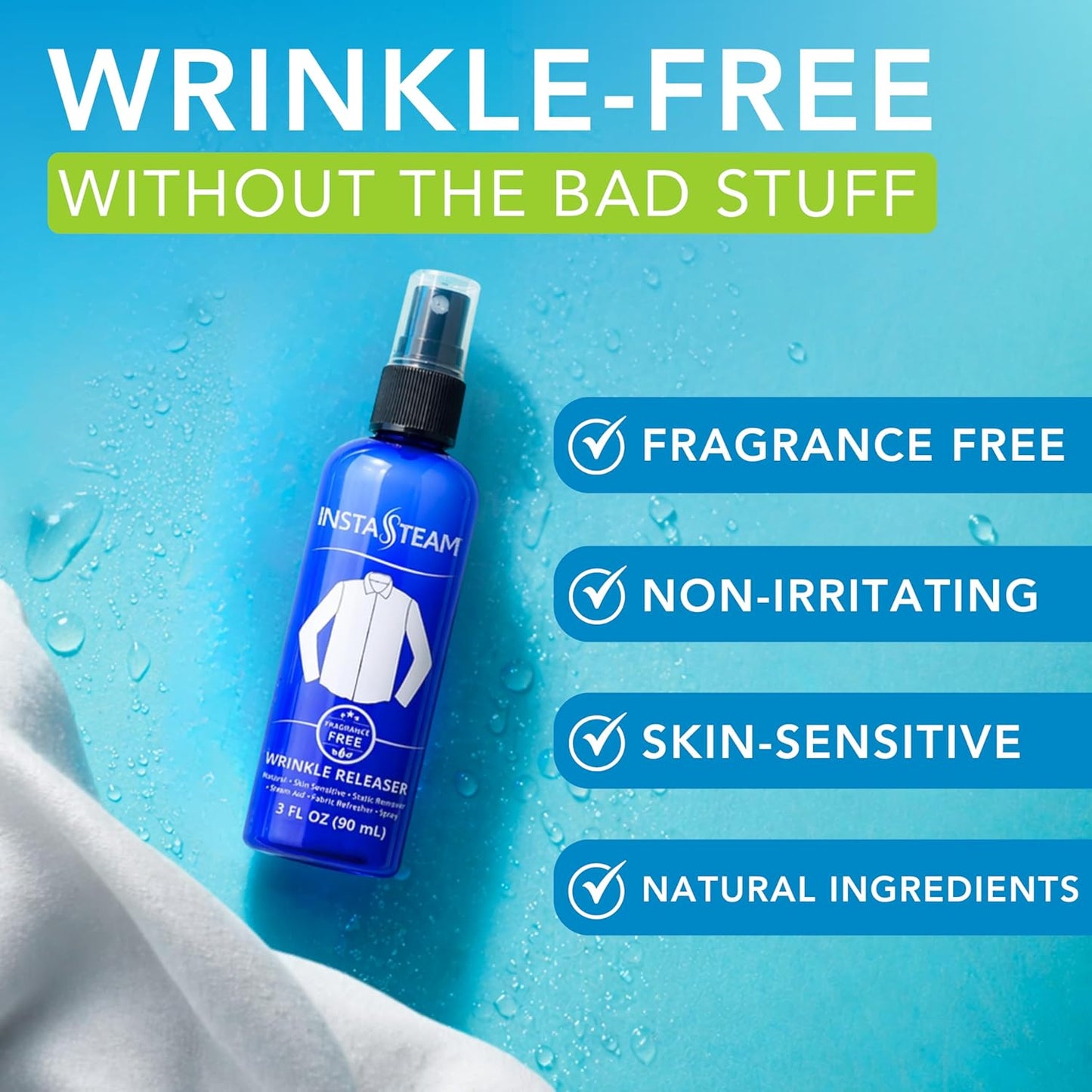 Clothes Wrinkle Release Spray Travel Size - Fragrance Free Wrinkle Release Mist - Fabric Deodorizer, Fabric Softener, & Anti Static Spray - Travel Essentials 3 Fl Oz (Pack of 1)