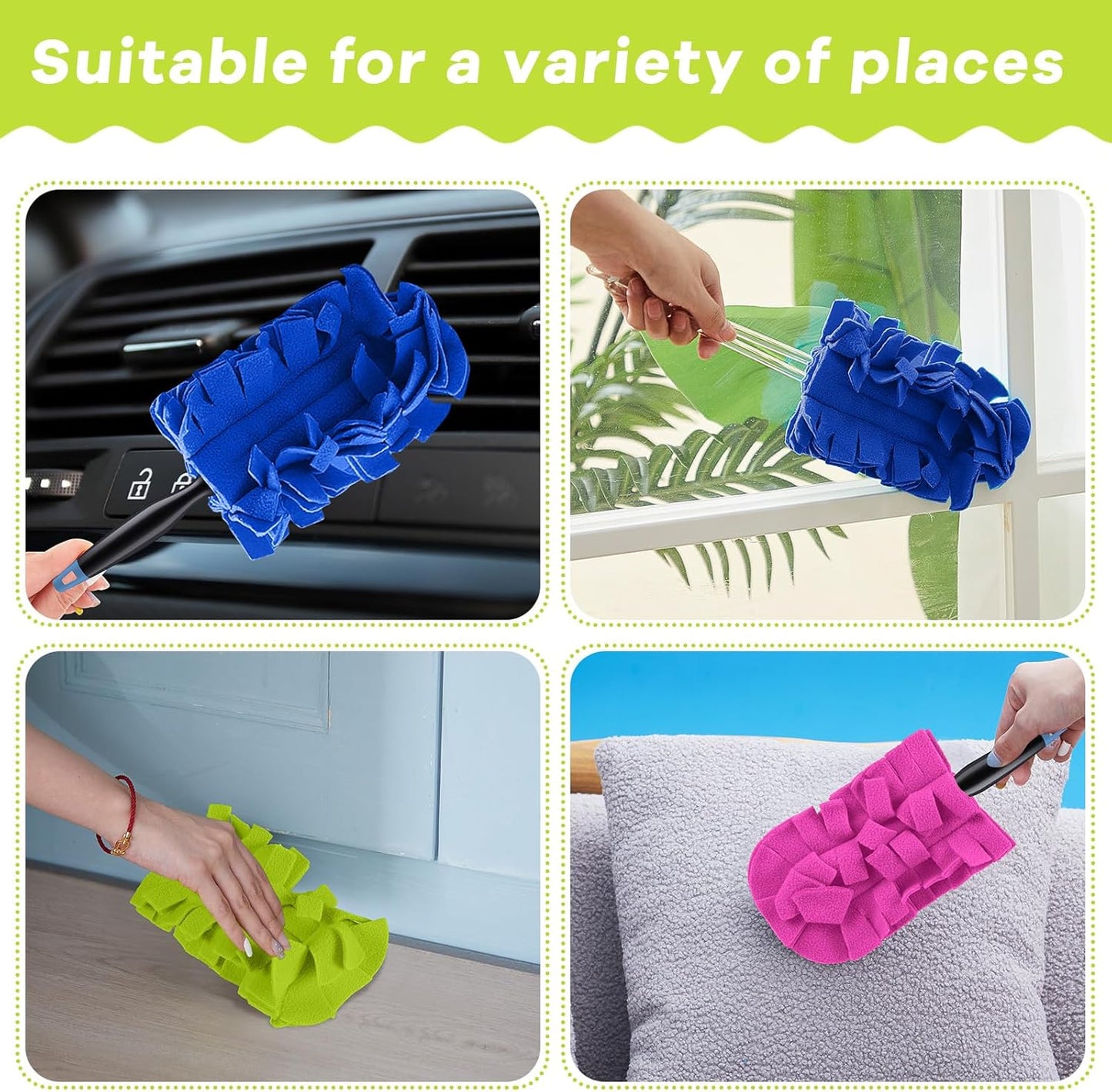 Zubebe 12 Pcs Duster Refill Reusable Fleece Duster Refills Feather Flat Dusters Multi Surface Washable Cleaning Pads Tools for Home, Blinds, Car, Pet, Furniture, Fans (Dark Color)