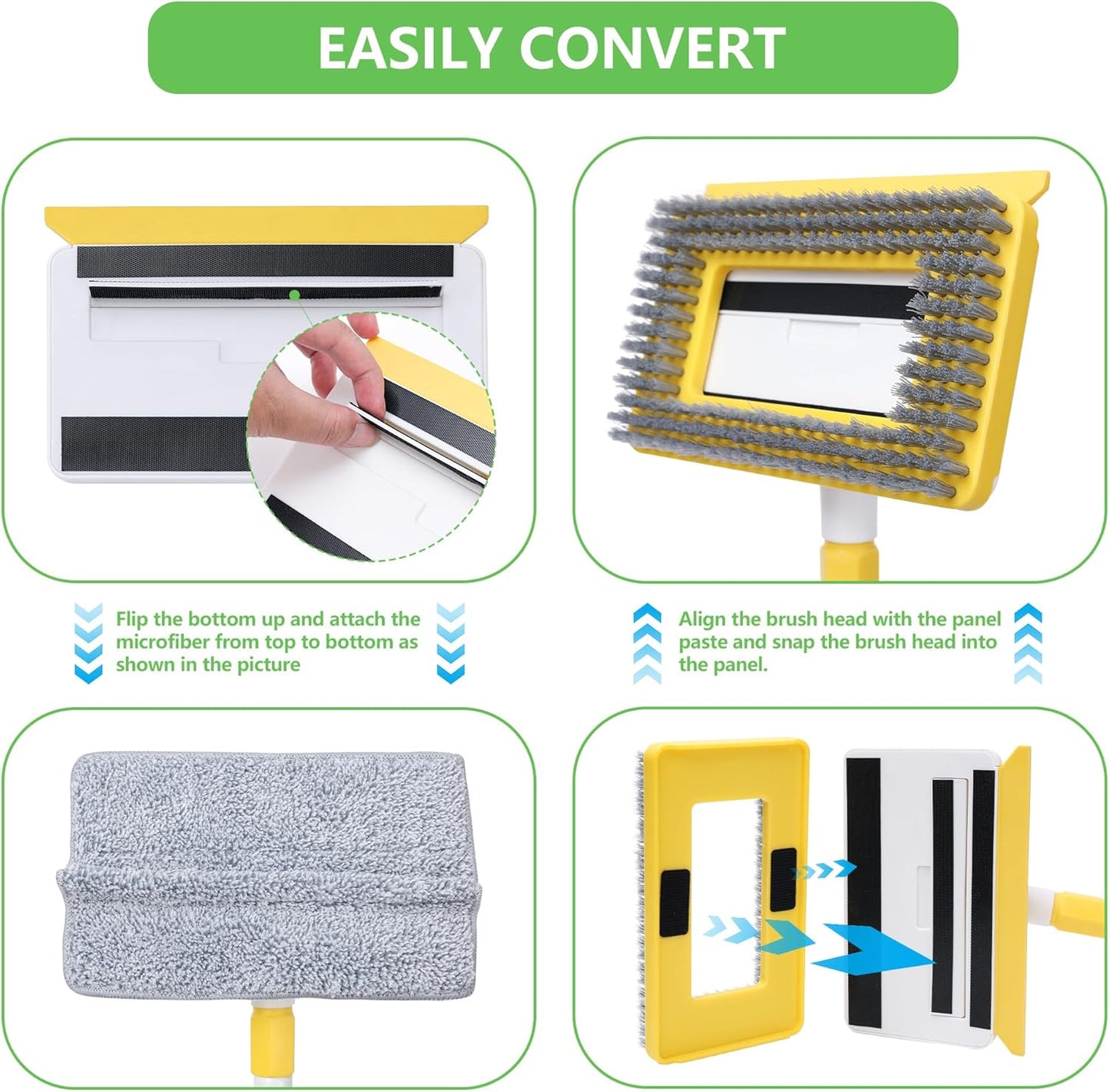 Baseboard Cleaner Tool with Long Handle,Wall Cleaner Mop with Extendable Handle 1 Stiff Bristles mop Head and 4 Reusable Cleaning Pads，Duster for Cleaning Tile Ceiling Window Skirting Board (Blue)