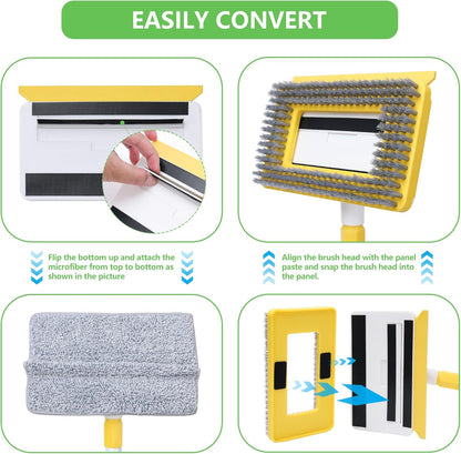 Baseboard Cleaner Tool with Long Handle,Wall Cleaner Mop with Extendable Handle 1 Stiff Bristles mop Head and 4 Reusable Cleaning Pads，Duster for Cleaning Tile Ceiling Window Skirting Board (Blue)