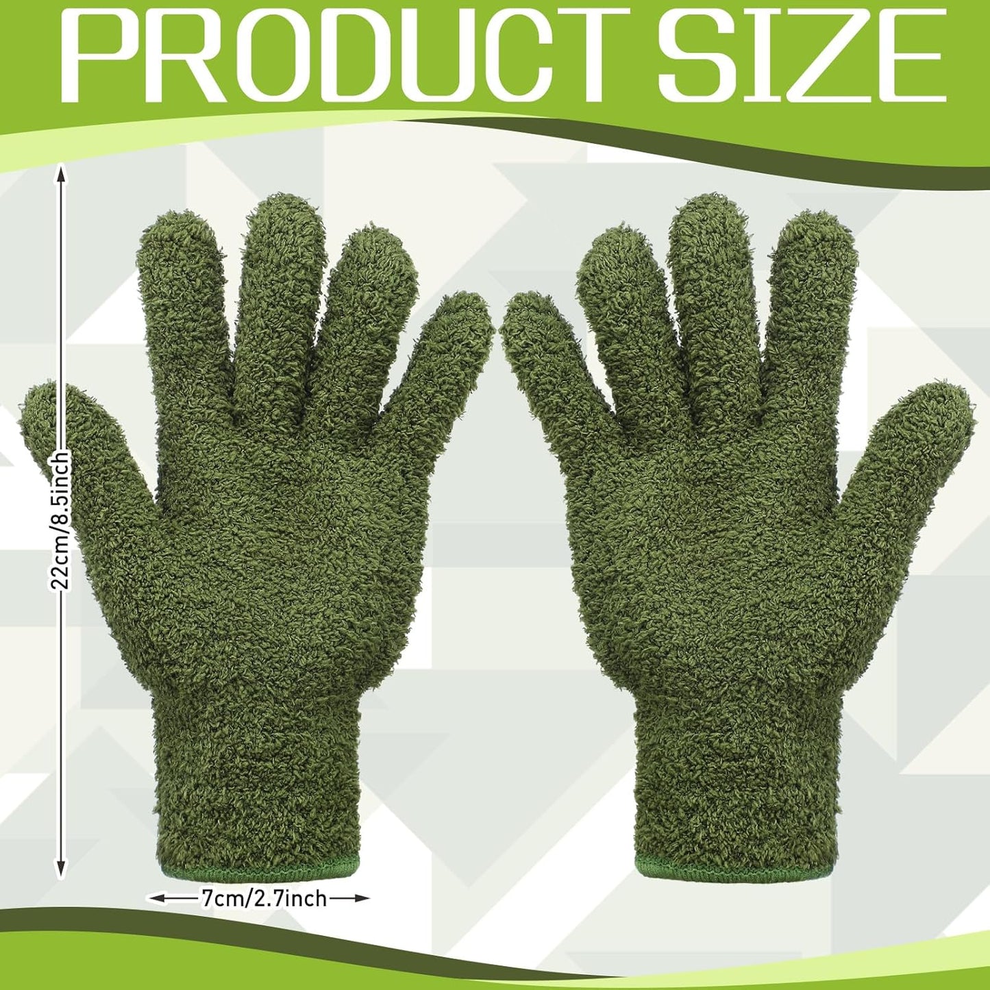 Patelai 2 Pairs Microfiber Gloves for plants Dusting Cleaning Glove Mittens House Cars Blinds Dusting(Blue, Grass Green,Large)