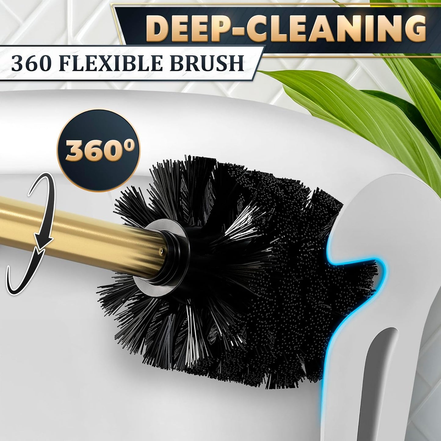 Stylish Stainless Steel Toilet Brush and Holder Set - Silver Toilet Bowl Brush and Holder with Splash Cover, Sturdy Bristles, Corrosion & Scratch Resistant - Elegant Design, Effective Deep Cleaning