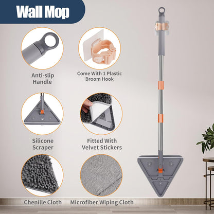 80" Extendable Wall Cleaner Mop with Rotating Head | 3-in-1 Adjustable Wall Mop with Microfiber Pads & Gloves | 360° Wall Cleaner with Long Handle for Windows, Floors & Baseboards