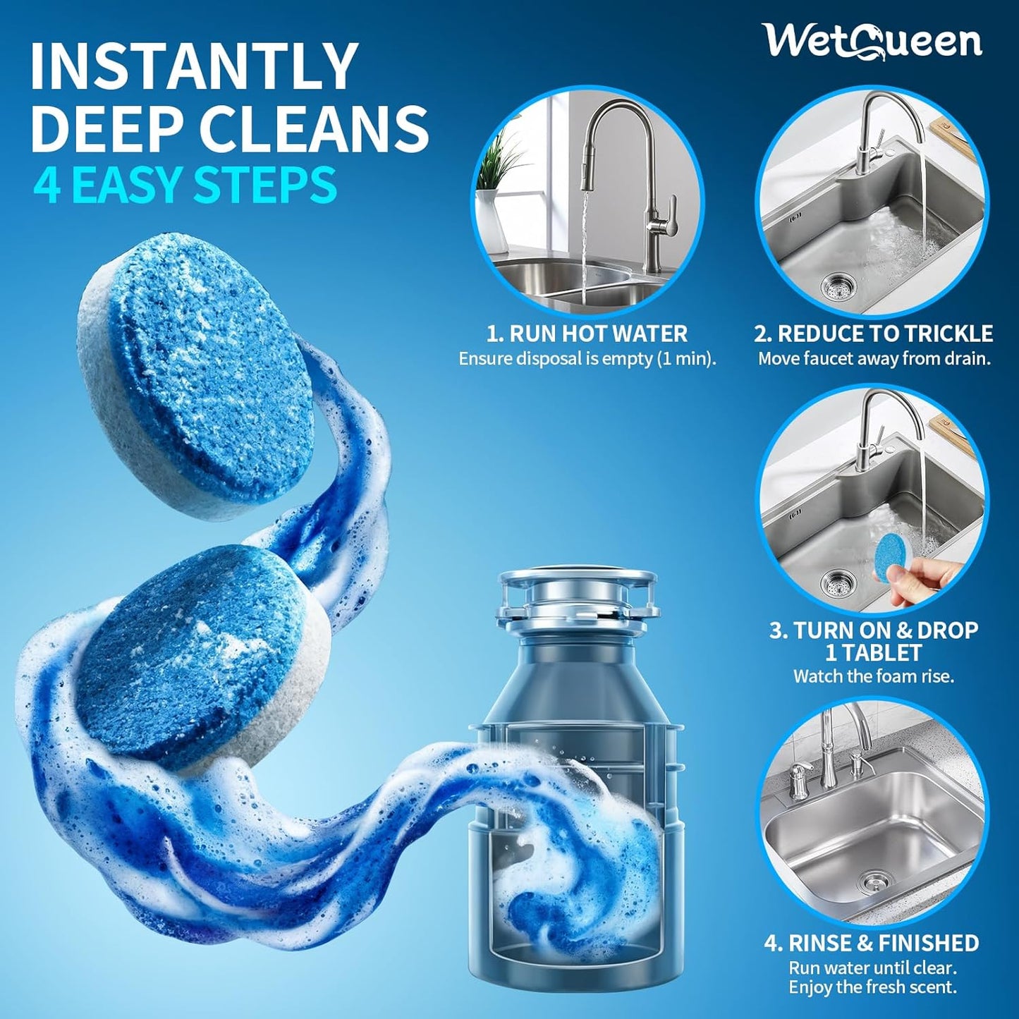 Garbage Disposal Cleaner and Deodorizer Tablets - 24 Pack (1 Year Supply), Powerful XL Foaming Odor Eliminator, Fresh Ocean Scent Sink & Garburator Freshener, Septic Safe Kitchen Drain Cleaning Care