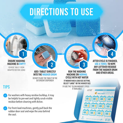 ACTIVE Washing Machine And Dishwasher Cleaning Tablets Bundle - Includes 12 Month Supply Dishwasher Cleaner Deodorizer & Washing Machine Descaler Deep Cleaning Tablets - 48 Tablet Set
