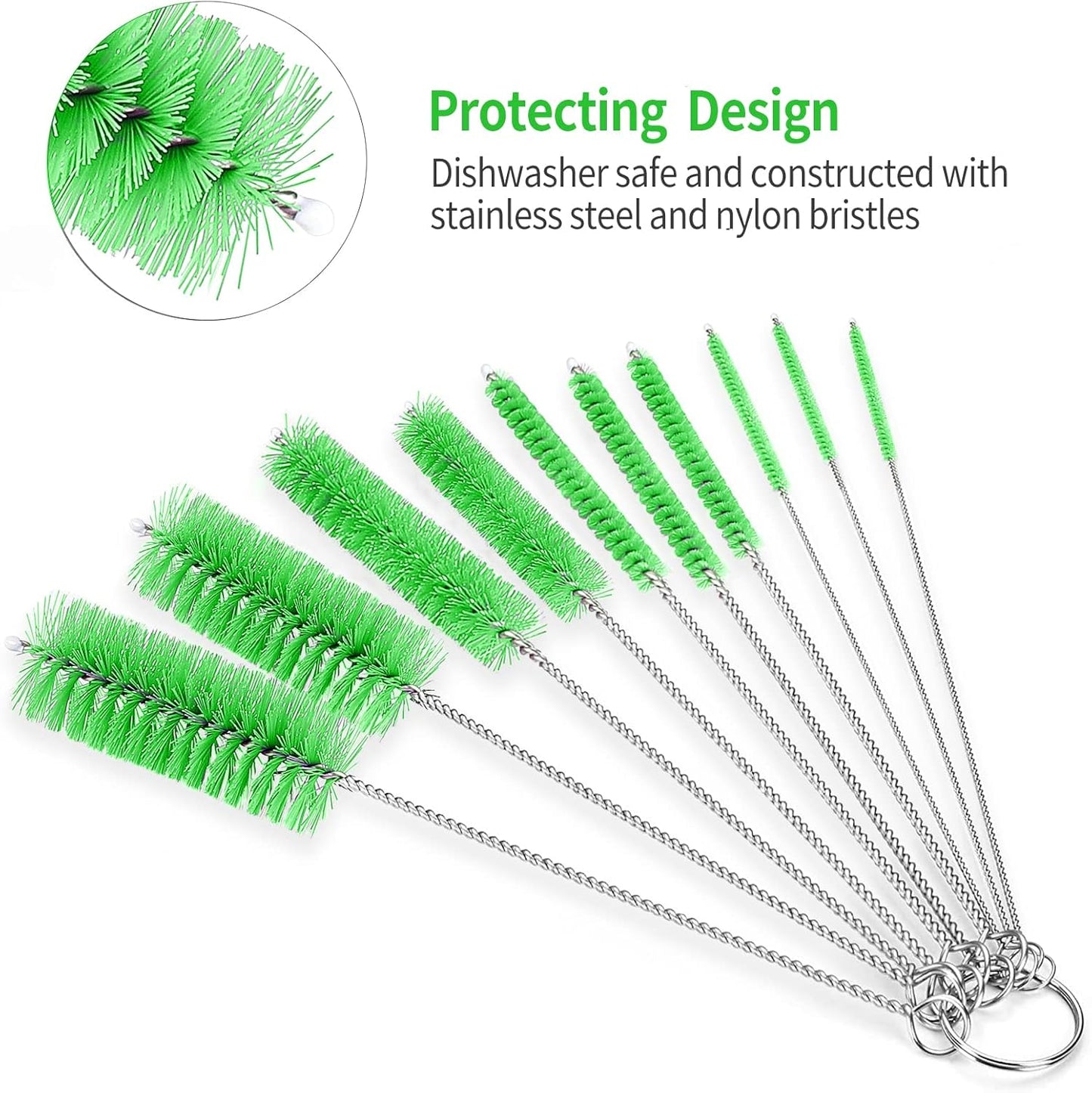 CiaraQ Bottle Cleaning Brushes, 8 Inch Nylon Tube Brush Set, Cleaner for Narrow Neck Bottles Cups with Hook, Set of 10pcs