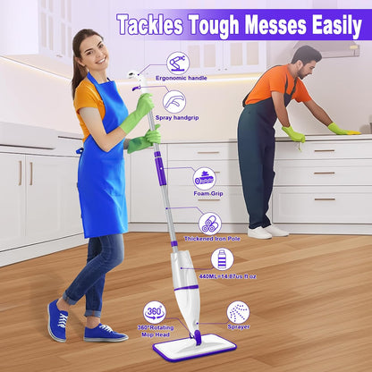 Microfiber Spray Mop for Floors Cleaning: Wet Dry Hardwood Floor Mops with 3 Washable Reusable Pads for Swiffer Powermop - Flat Mop with Sprayer for Tile Wood Laminate Vinyl Marble