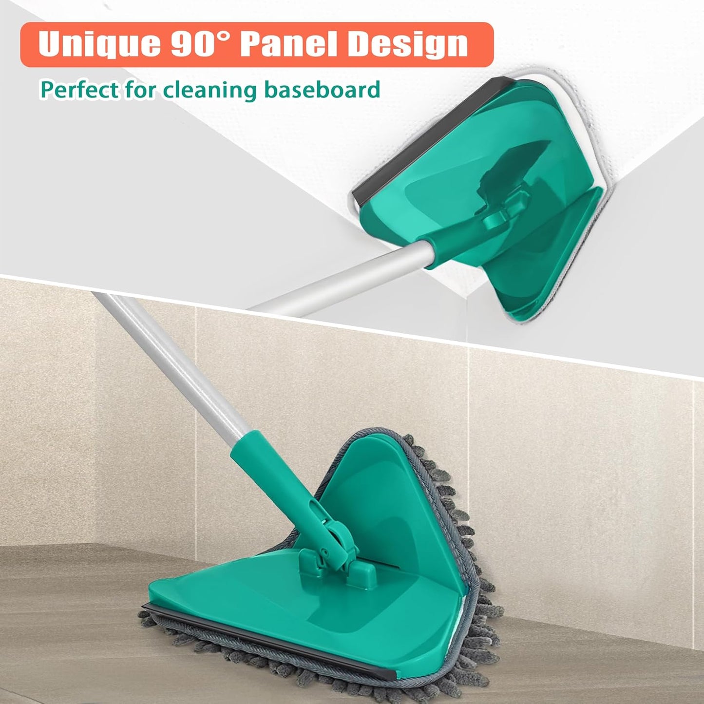 JEHONN Wall Mop with Long Handle 80 inches, Upgraded 180° Collapsible Baseboard Cleaner Tool with Squeegee, Ceiling Duster with 3 Microfiber and 3 Chenille Pads for Cleaning Window, Cabinet (Rose Red)