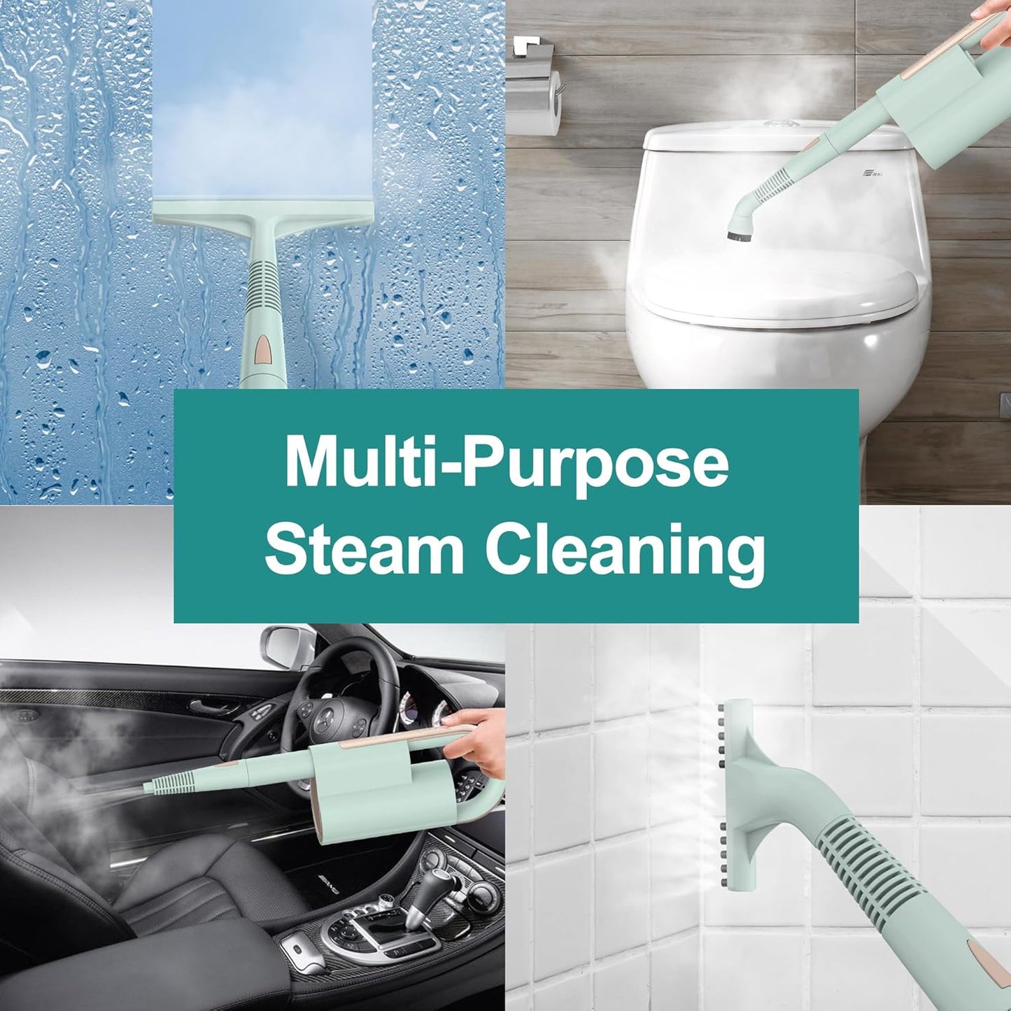 Newbealer Steam Mop & Detachable Handheld Cleaner, 250ml 1200W Powerful Floor Steamer, 3 Adjustable Levels for Carpet Laminate Hardwood Grout, Carpet Glider, 7 Multi-purpose Accessories & 2 Pads