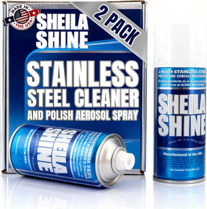 2 x 10oz Sheila Shine Stainless Steel Cleaner and Polish w/ Microfiber Cloth - Cleans, Polishes & Protects Kitchen Appliances, Refrigerators, Sinks, Ovens & Grills - Stainless Cleaner for Appliances