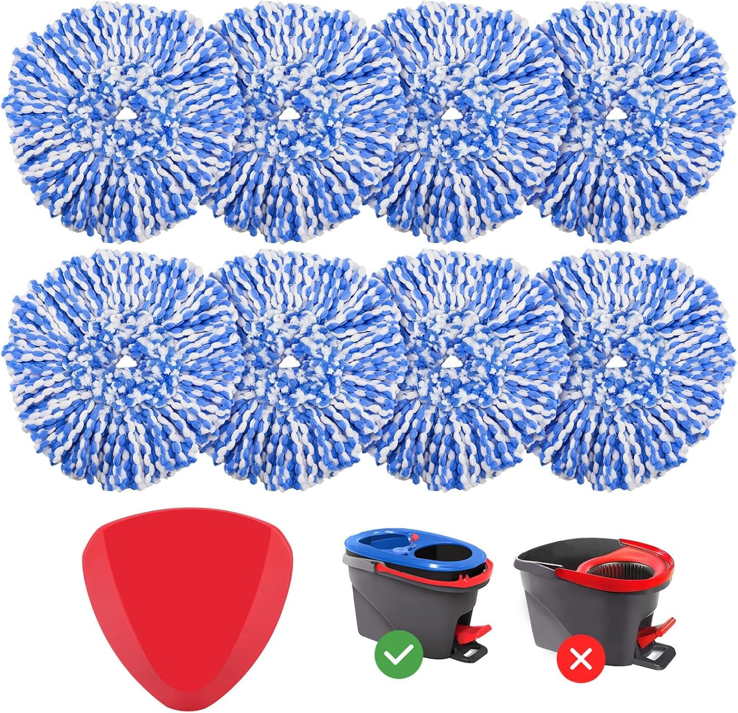 8 Pack RinseClean Spin Mop Replacement Head Refills Compatible with O Ceda RinseClean 2 Tank System, Blue Microfiber Mop Refills for Floor Cleaning