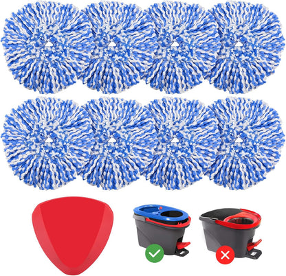 8 Pack RinseClean Spin Mop Replacement Head Refills Compatible with O Ceda RinseClean 2 Tank System, Blue Microfiber Mop Refills for Floor Cleaning